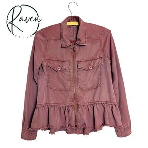 American Eagle Outfitters Ruffle Hem Military Jacket XXS Long Sleeve Rose